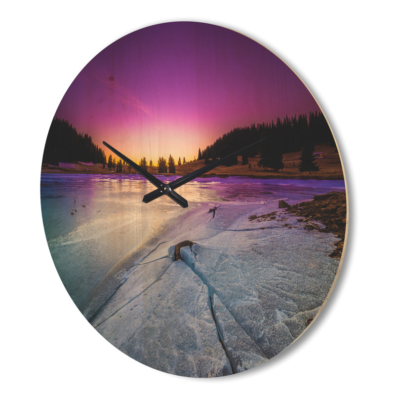 Horloge murale lever de soleil sur le lac gelé, Très grand