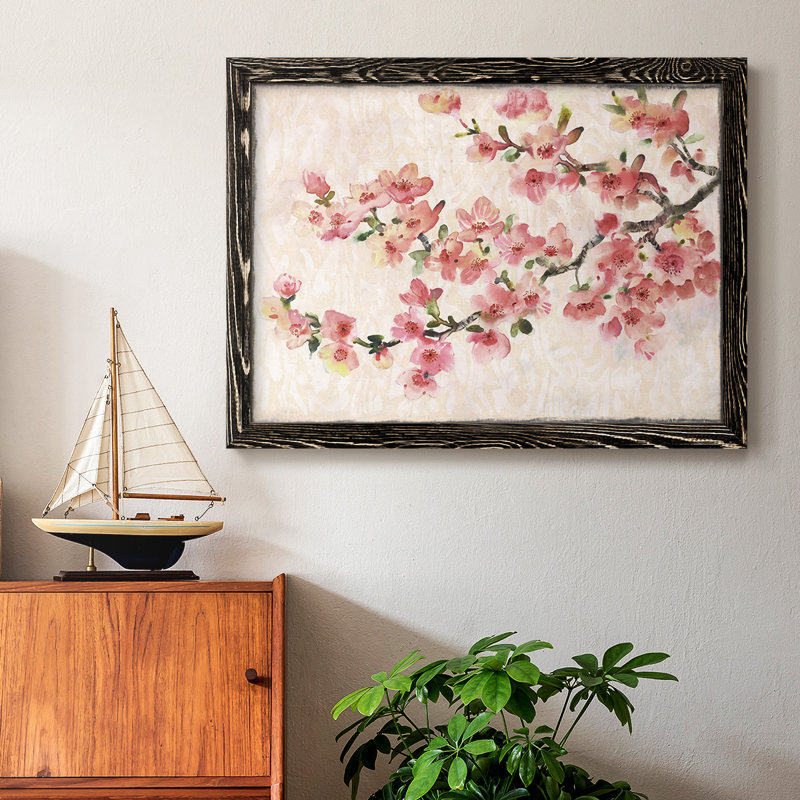 «Cherry Blossom Composition I», peinture sur toile encadrée, H 26 po x l 38 po x P 1,5 po, Noir
