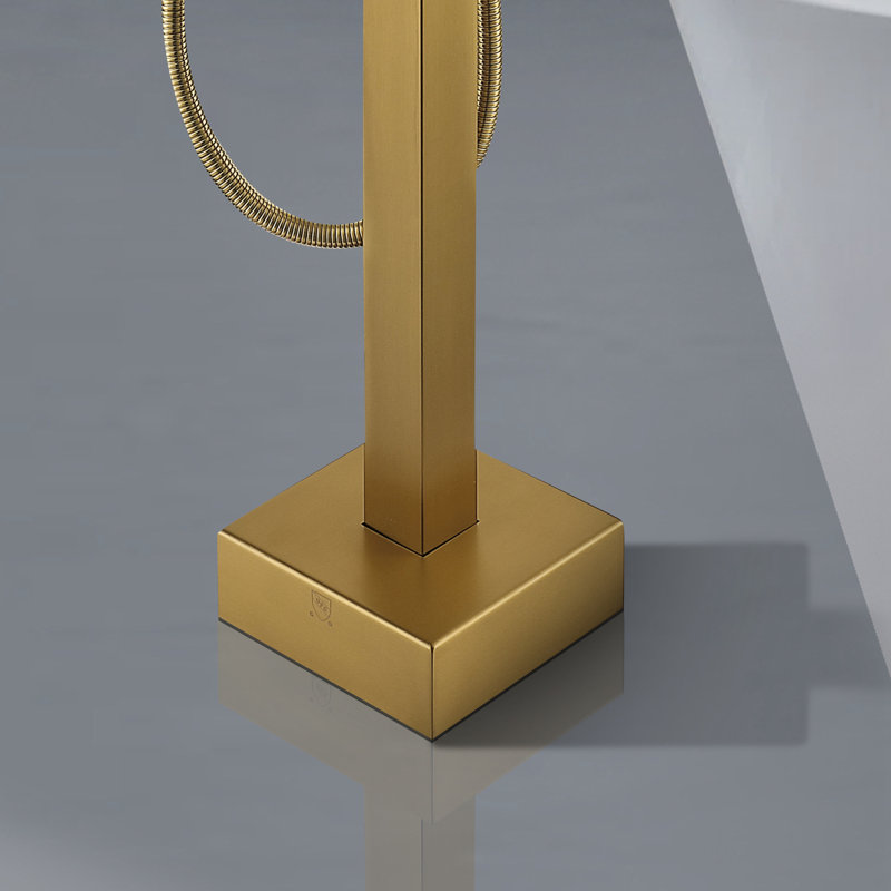 Robinet de baignoire autoportant à poignée simple avec douchette à main Topcraft, laiton brossé, Laiton brossé