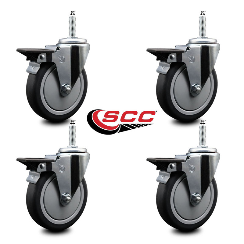 Rubber ½ Inch Threaded Stem Caster Set with Brake