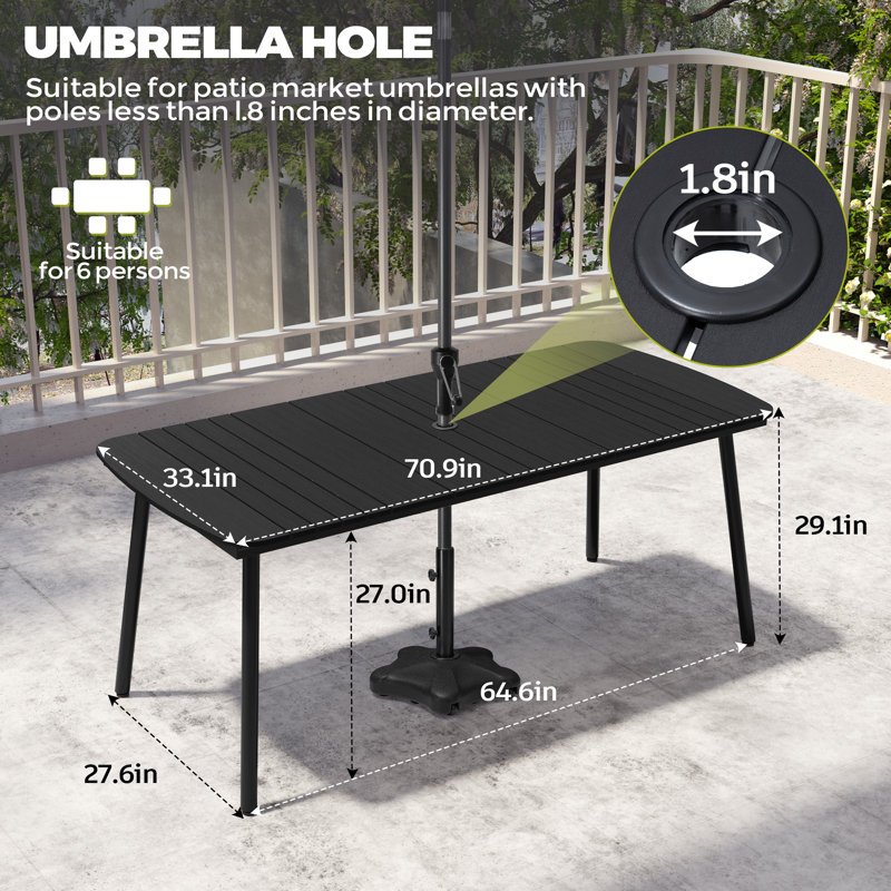 6 - Person Aluminum Frame Outdoor Dining Set with Oval Table and Umbrella Hole , Black