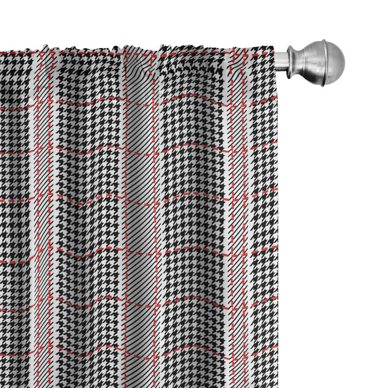 East Urban Home Houndstooth 4-Panel Curtains, Classic Fashion Motifs, Charcoal Grey and Vermilion, 56" W x 84" L