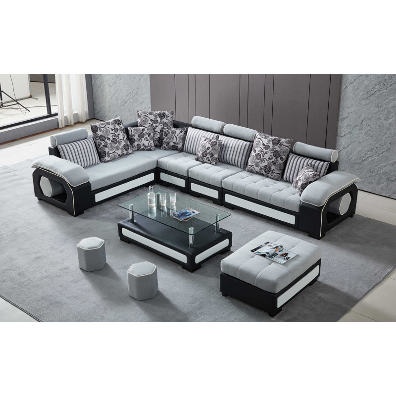 Llesica Upholstered U-Shaped Sectional Reversible, Light Gray Microfiber/Microsuede