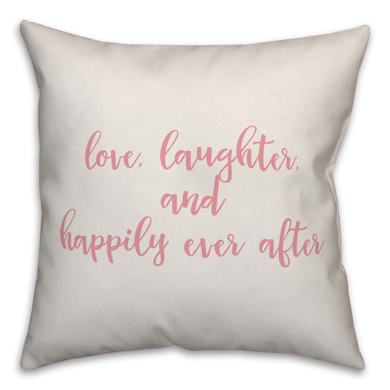  Coussin Love Laughter and Happily Ever After, Blanc / rose, Housse de coussin
