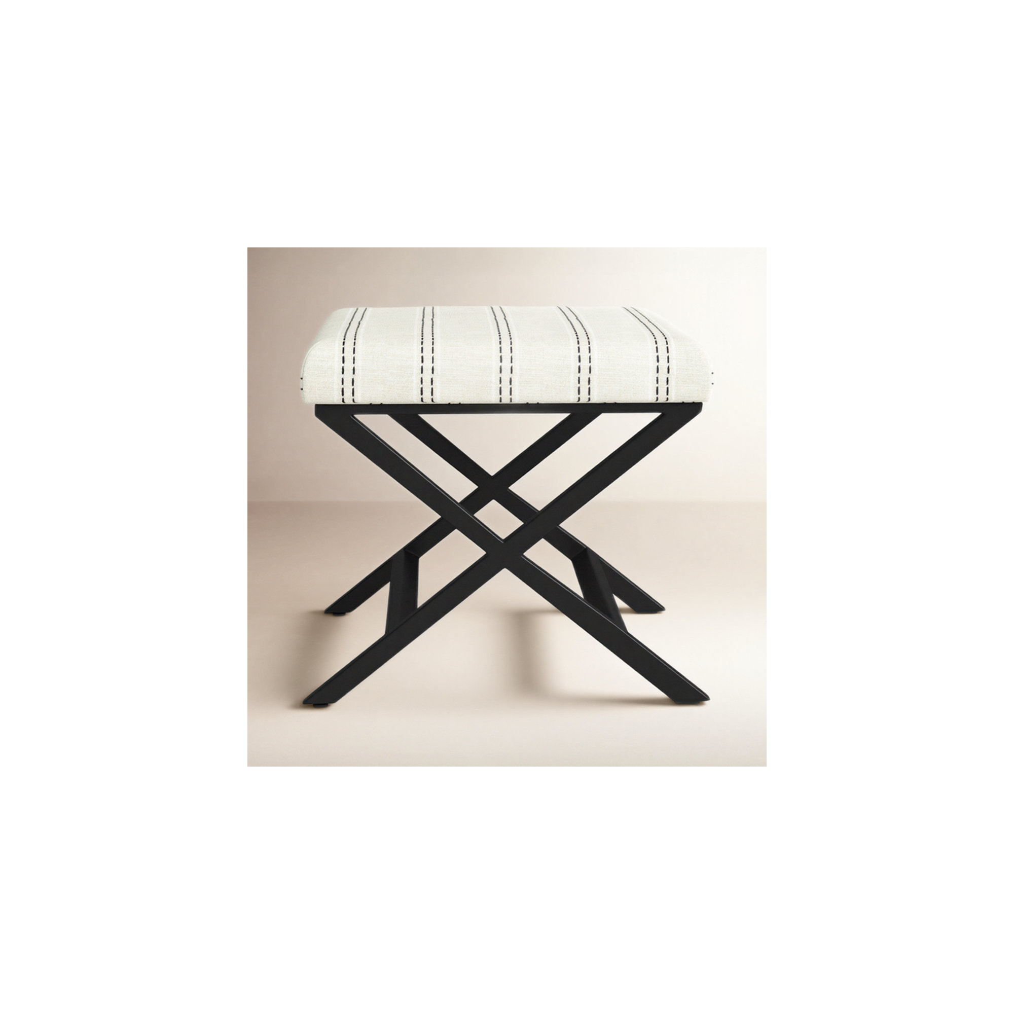 Priscilla Upholstered Ottoman, Cream Stripe