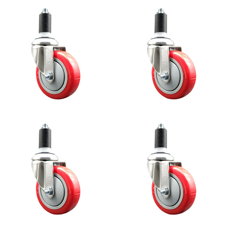 Polyurethane Casters, Red, 1-1/4" expanding stem