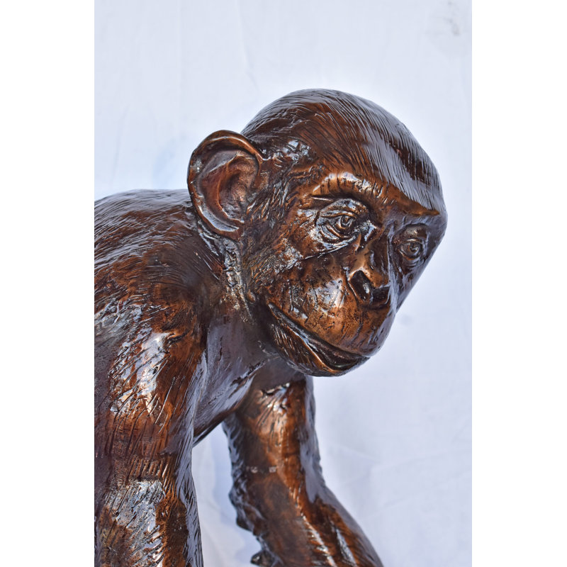 Chimpanzee Standing And Looking Around Bronze Statue - Size: 24" X 20" X 28"H