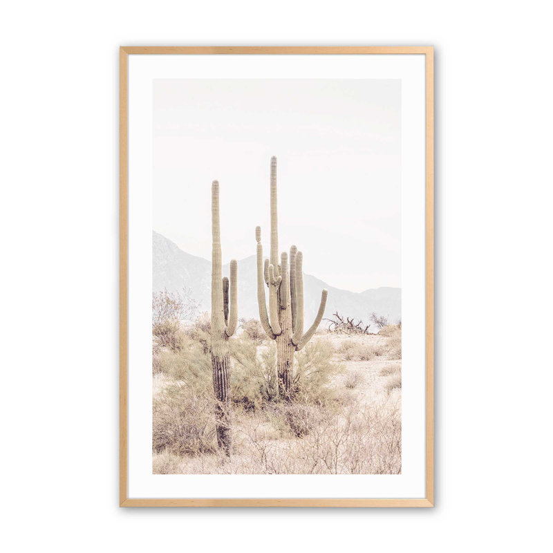 Cactus dans un refrain imprimé, Érable brut encadré, H 17 po x l 13 po x P 1,25 po