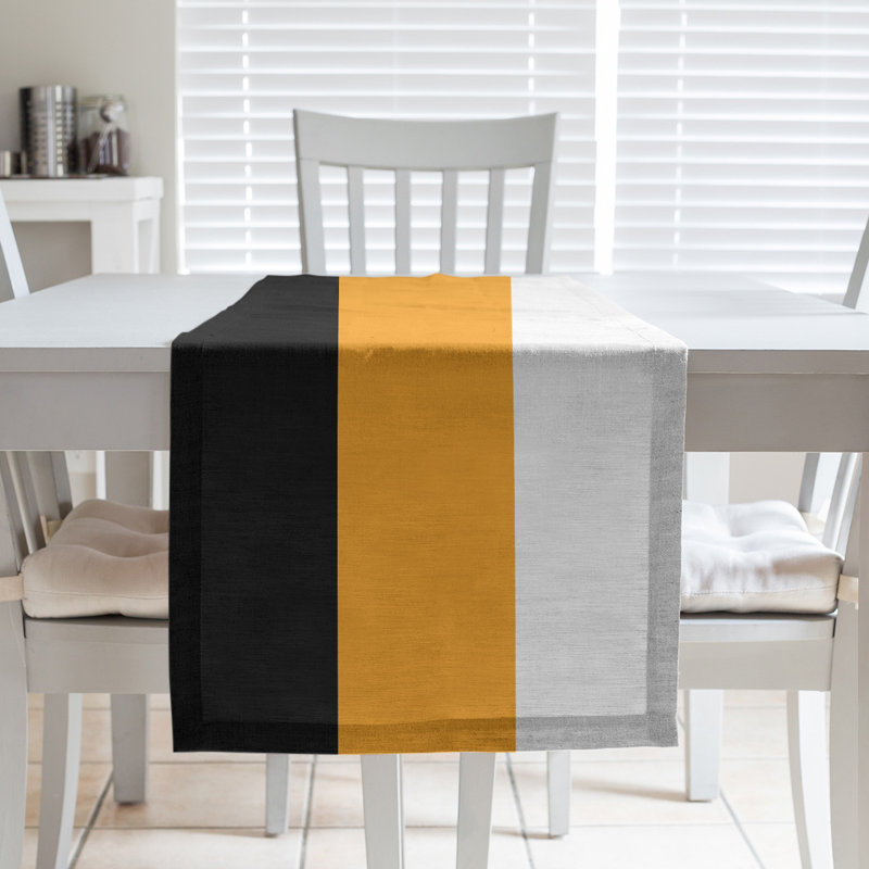 Miami Basketball Table Runner, 90" L x 16" W, Black/Yellow/White, Poly Twill