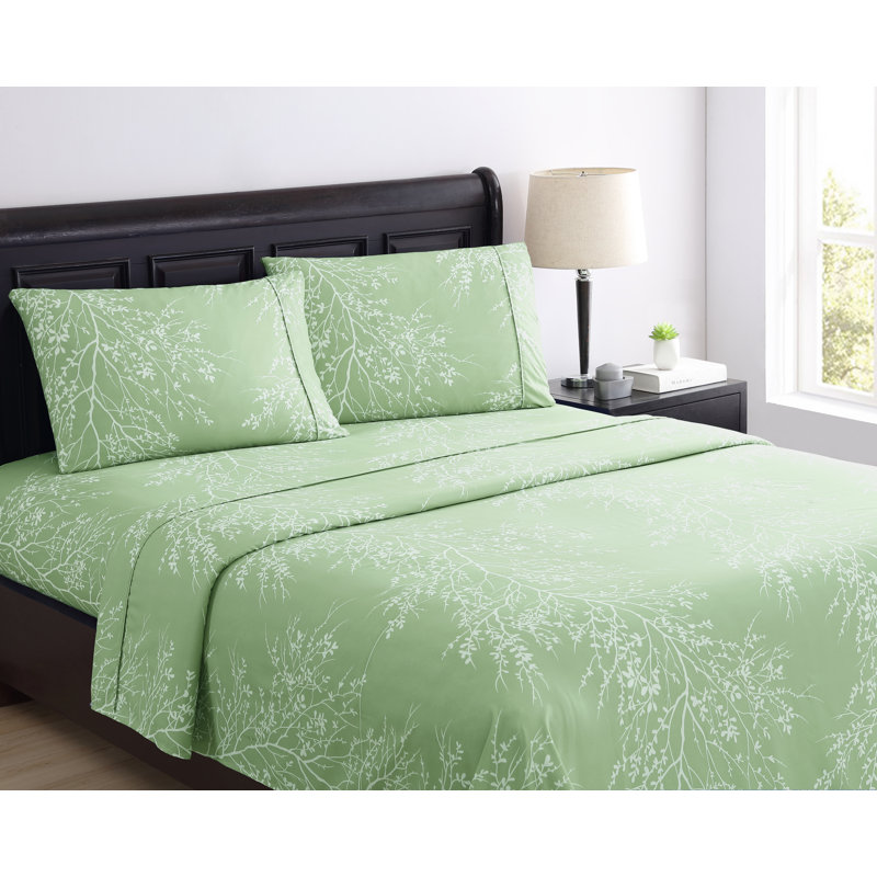 Microfiber Floral Sheet Set, Queen Sheet Set + 1 Fitted Sheet + 2 Pillowcases, White/Coral