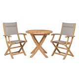 Stella 3-Piece Teak Outdoor Bistro Set Folding Table And Armchairs In White PVC-coated polyester Fabric