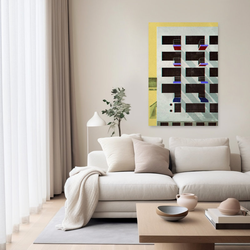 Sunlit Geometric Architecture Abstract Colorful Geometric Architecture City Wall Art Print 1 Piece Wrapped Canvas Wall Art