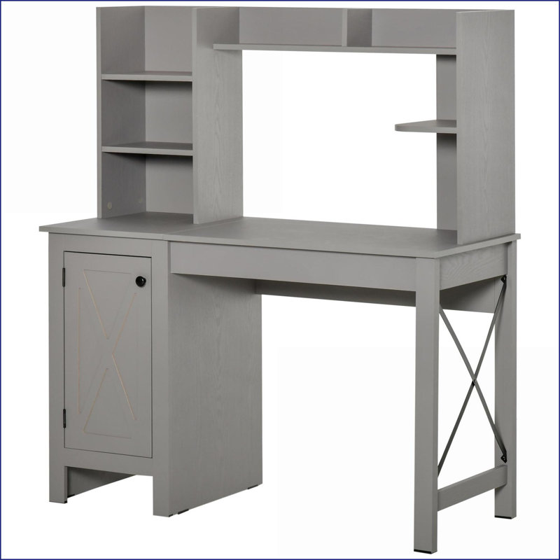 Bureaux pour bureau personnel, bureau d'ordinateur de ferme avec huche & amp; Armoire de rangement, gris clair | Panneau de particules