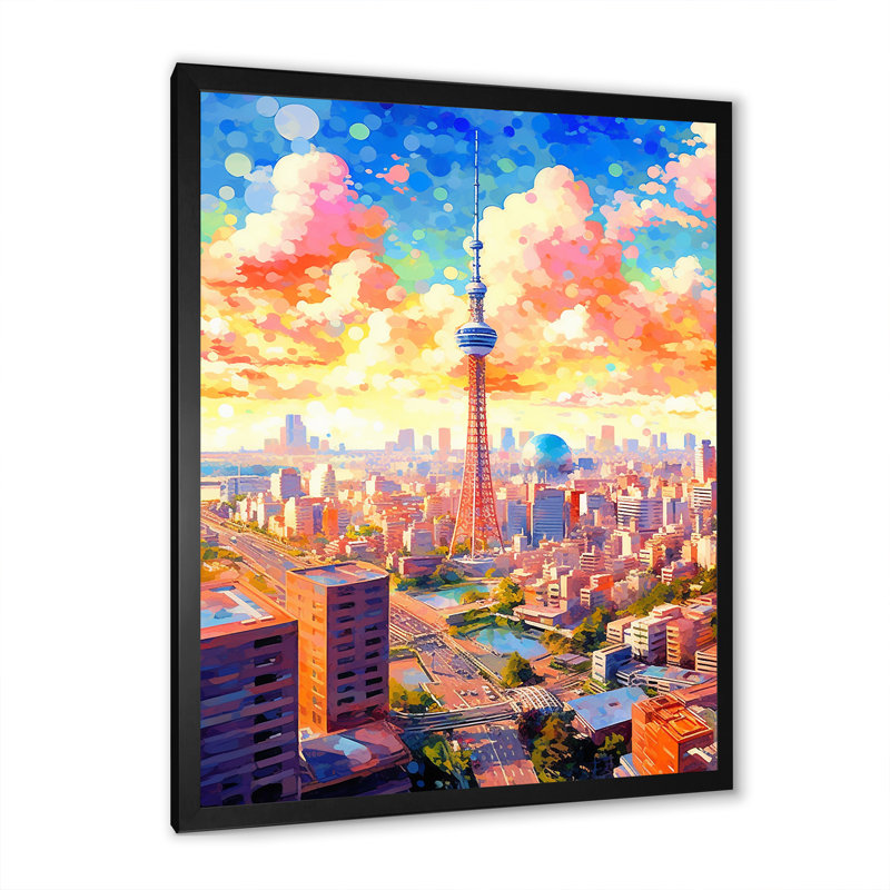 Popart Misty City Cityscape sur toile, H 44 po x l 34 po x P 1,5 po, Cadre simple noir