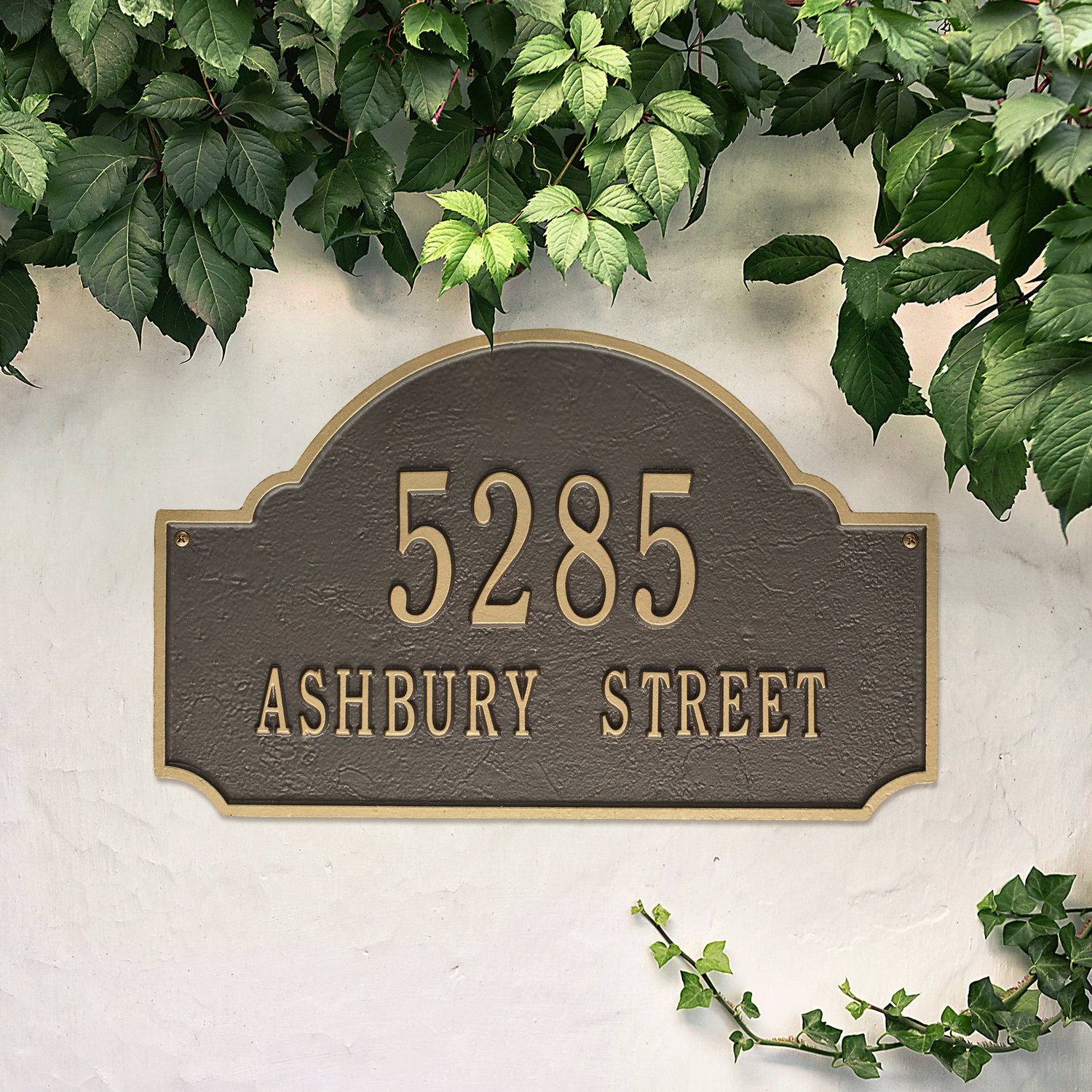 2-Line Wall Mount Address Plaque, Bronze/Gold, Yes