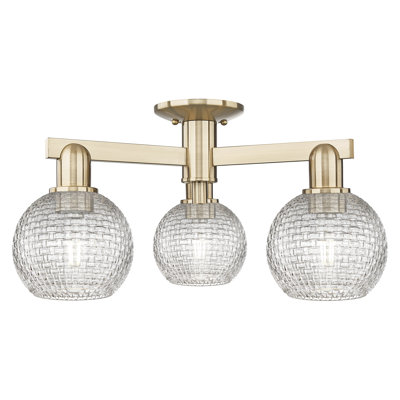 Arcadia - Amberle - 3 Light 23" Basketweave Semi-Flush Mount - Champagne Bronze Finish - Clear Basket Weave Shade