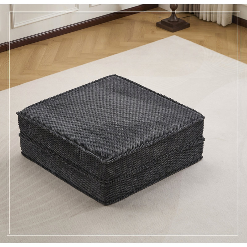 Circle Fleece Fabric,1 Ottoman, Dark Gray