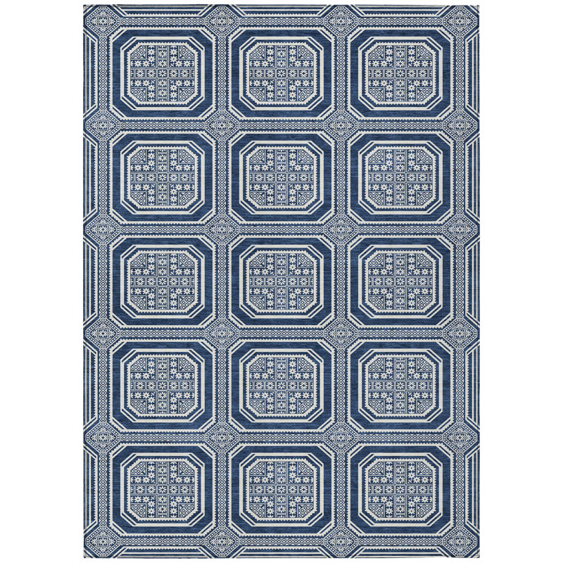 Machine Washable Indoor/Outdoor Claudian ACN1459 Navy Rug, Rectangle 9' x 12'