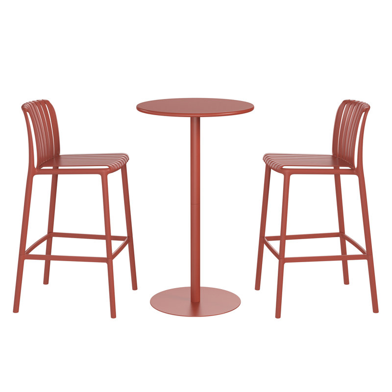 2-Person Outdoor Round Dining Set Bar Height, Red