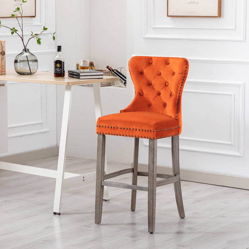 Tabouret de bar et de comptoir Kirsten, Tabouret de bar (siège d'une hauteur de 29 po), Orange / cadre gris antique