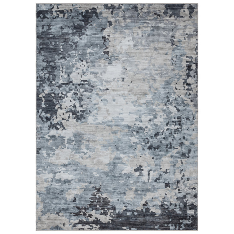Rayna Kaori Charcoal Gray Ivory Machine Washable Modern Abstract Industrial Indoor Area Rug, Flat Pile for Living Room & Bedroom