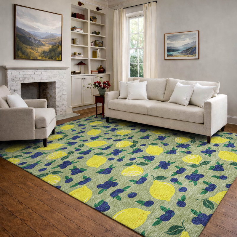 Premium Machine Washable Mayfield  Fruits Rug, Aloe, 5' x 7'6"