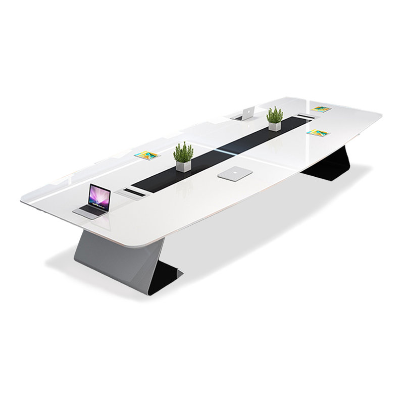 Table de conférence moderne blanc brillant, H 29,53 po x L 118,11 po x l 51,18 po