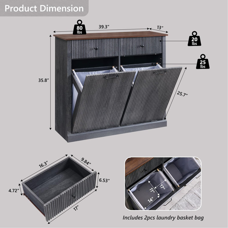 Double Tilt Laundry Basket Cabinet