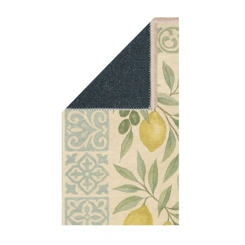 Chemin de table doux pastel citron et olive