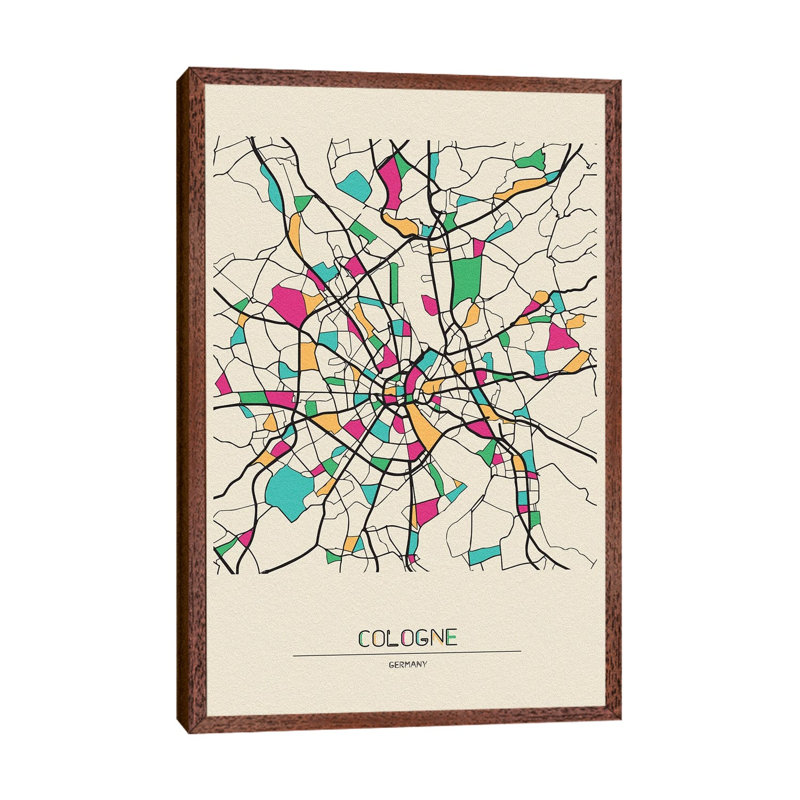 Cologne, Germany Map 1 Piece Floater Frame Wall Art on Canvas
