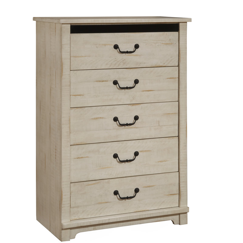 Commode 5 tiroirs Oydis, Blanc antique