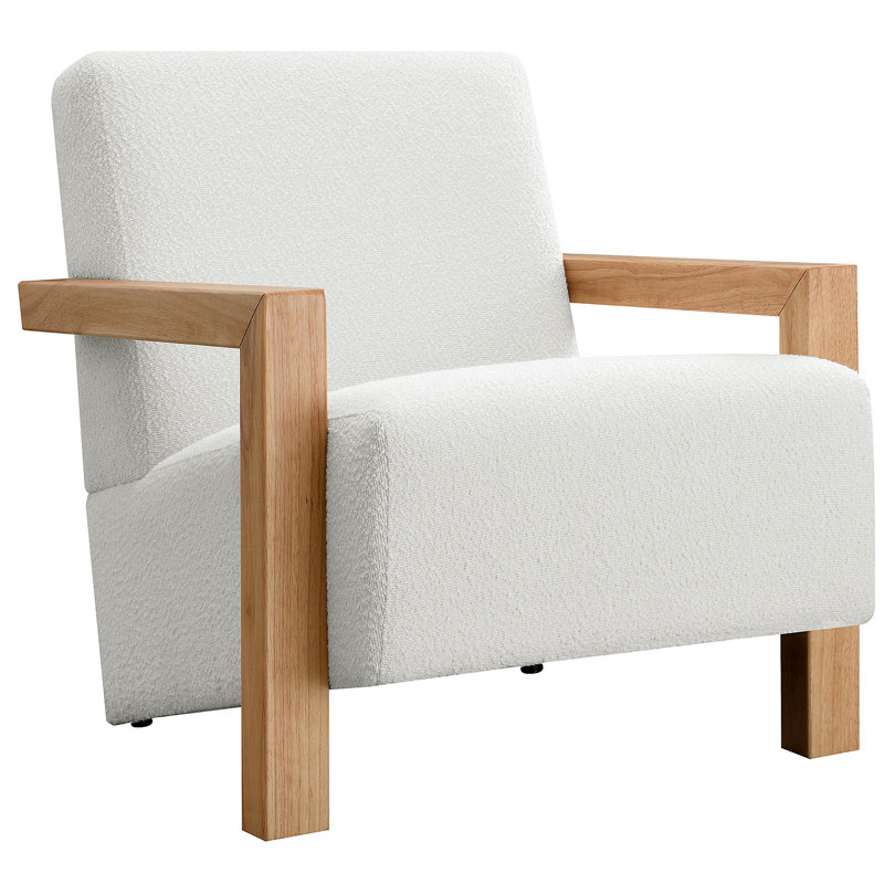 Chaise avec accoudoirs rembourrée Bryant Latte Boucle, Naturel, Ivoire ivoire