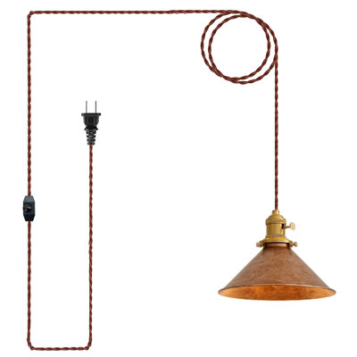 Oyisen, lumière suspendue, interrupteur marche / arrêt, lampe suspendue rétro avec abat-jour en cuivre rouillé de 8,2 pouces et cordon de 14 pi ajustable pour maison de campagne antique avec îlot de cuisine et canapé