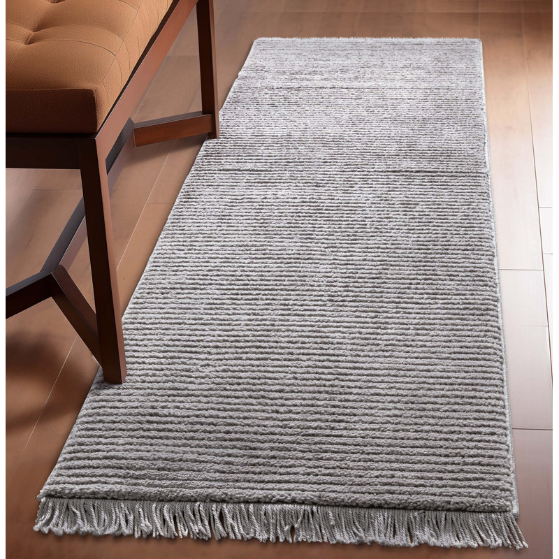 Marina Carlow Solid & Striped Textured Taupe Ivory Ultra Soft High-Low Shag Rug, Runner 2'3" x 7'3"