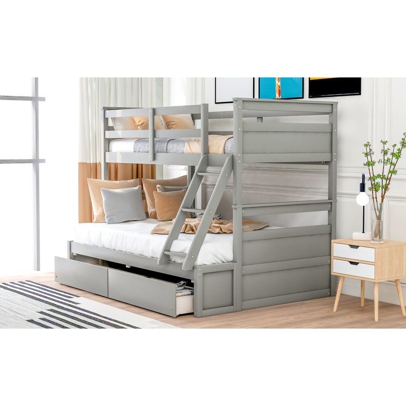 Lit superposé simple au-dessus d'un lit double en gris - offre un espace de couchage supplémentaire, gris: solution d'espace avec rangement