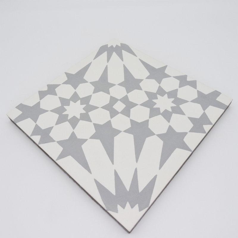 Agdal 8" x 8" Cement Patterned Wall & Floor Tile, Gray/White