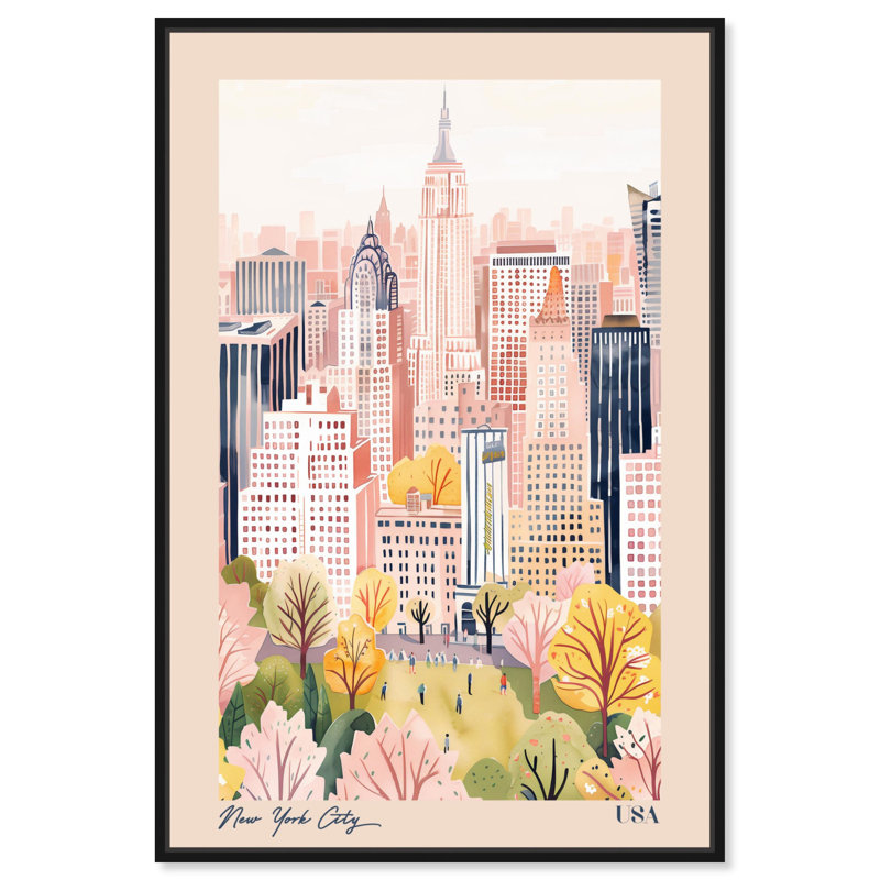 «Soft Spring New York Canvas», art de voyage par Art Remedy, Cadre noir, H 16 po x l 11 po