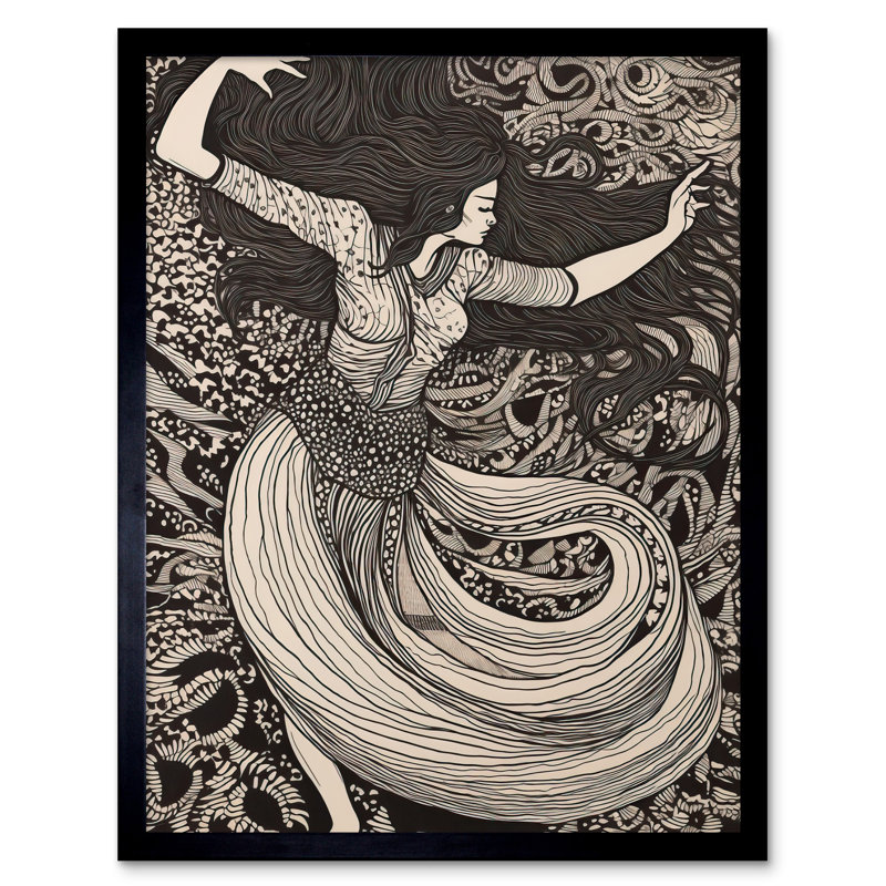 Long Haired Woman Dancing To Music In Boho Dress - Single Picture Frame Print