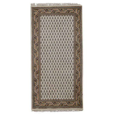 Hand Knotted Wool Area Rug in Cream And Brown