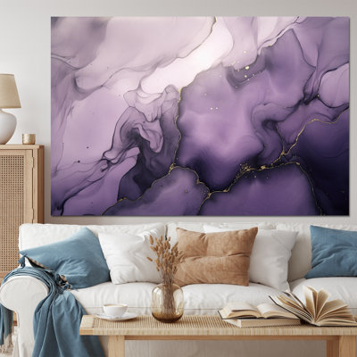 Art mural sur toile mauve et gris avec des encres de marbre