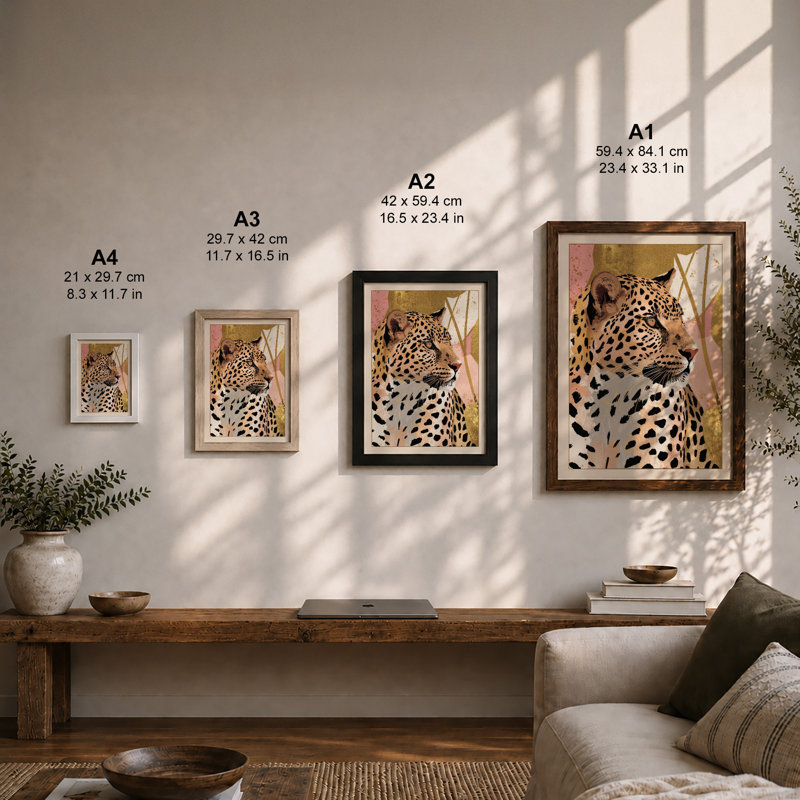 Leopard in Botanica Boho - Framed Print, Walnut, A3 - 42.0 x 29.7 cm