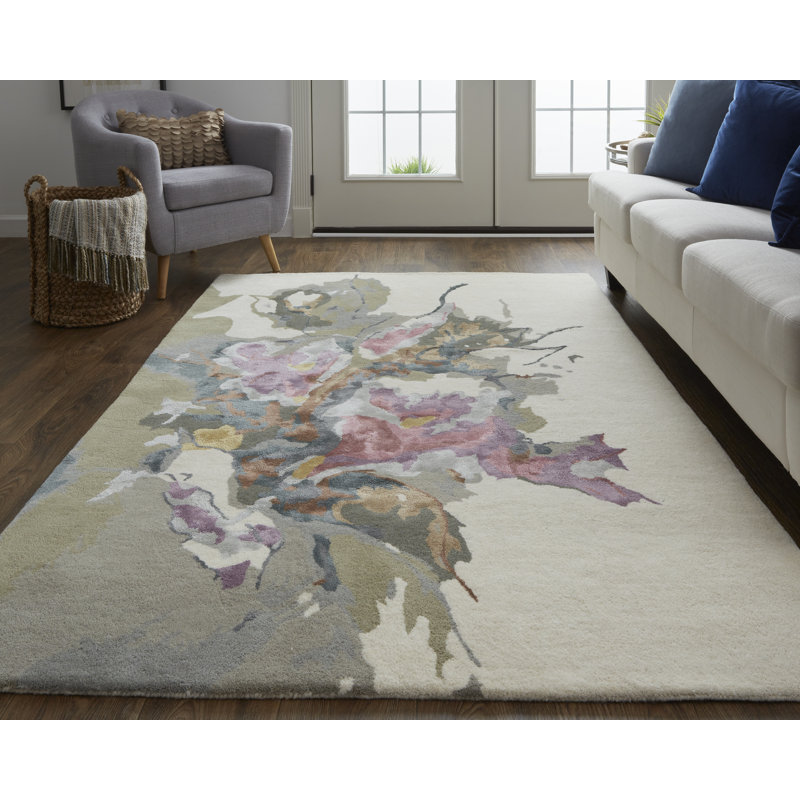 Dafney Transitional Floral & Botanical, Purple/Pink/Green Area Rug, Rectangle 8' x 10'
