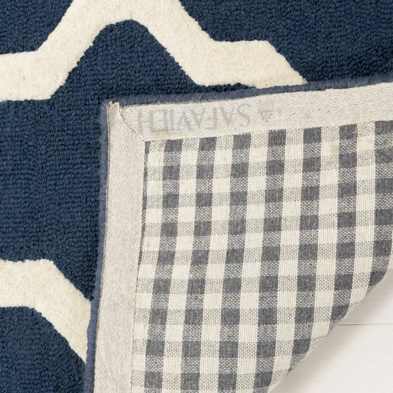Cannen Hand Tufted Wool Geometric Rug, Rectangle 5' x 8', Navy Blue/Ivory