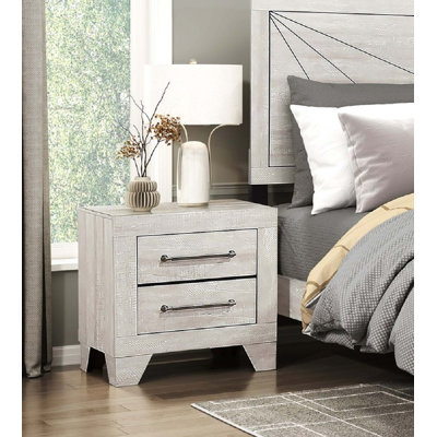 Contemporary Oak Nightstand With 2X Drawers 1Pc