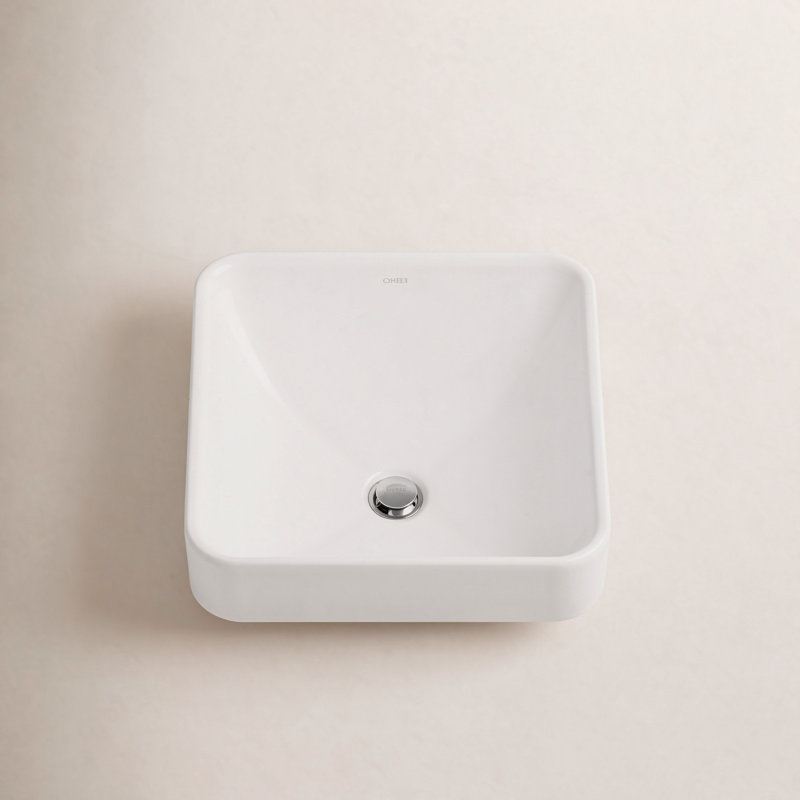 Vox Ceramic Square Vessel Bathroom Sink with Overflow, White