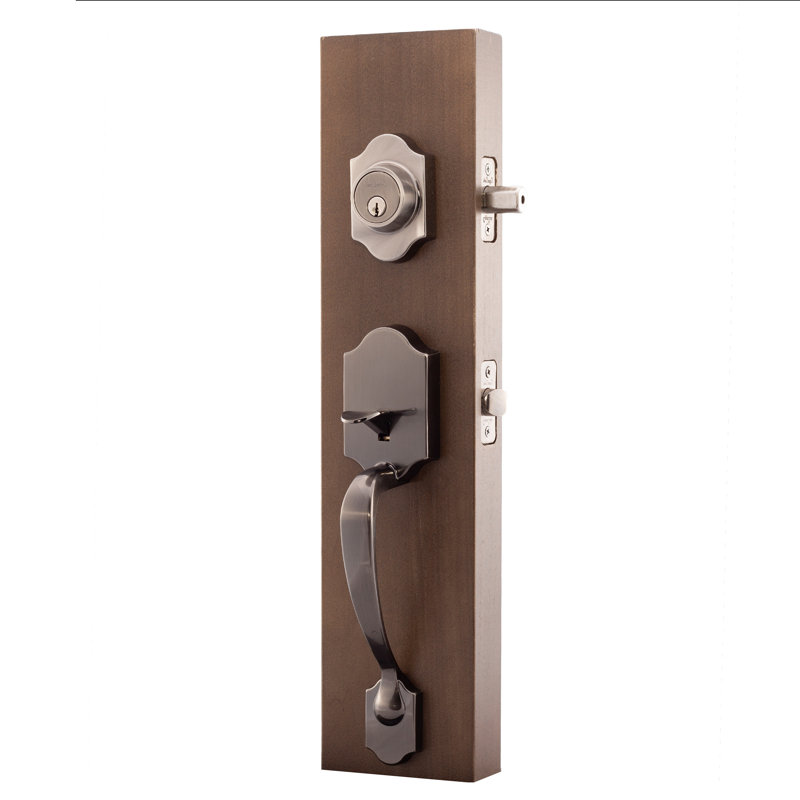 Jeu poignées en cuivre creek avec verrou cylindrique simple et levier de porte de cuivre creek et rosette colonial, Gauche
