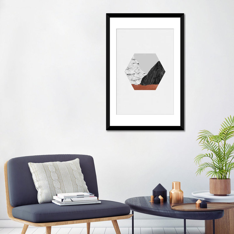 «Geometric I», impression sur toile, H 32 po x l 24 po x P 1 po, Papier d'art encadré noir, Blanc