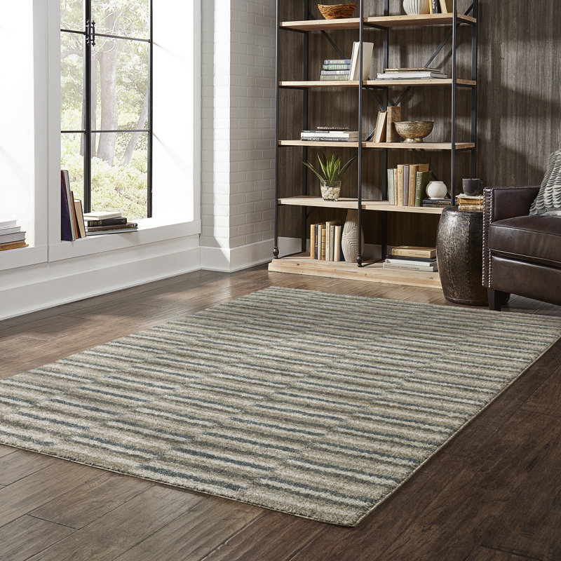 Tapis rayé bleu sarcelle / gris, Rectangle 7 pi 10 po x 10 pi 10 po