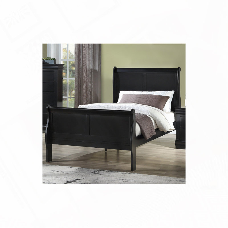 Panneau à lit-bateau en bois massif, Simple, Noir