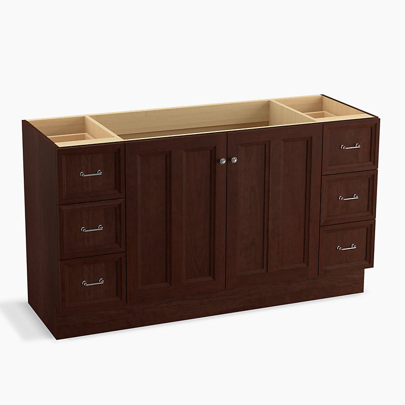 Damask 60" Vanity Base Only with Toe Kick, 2 Doors and 6 Drawers, Split Top Drawers, Tweed cerise